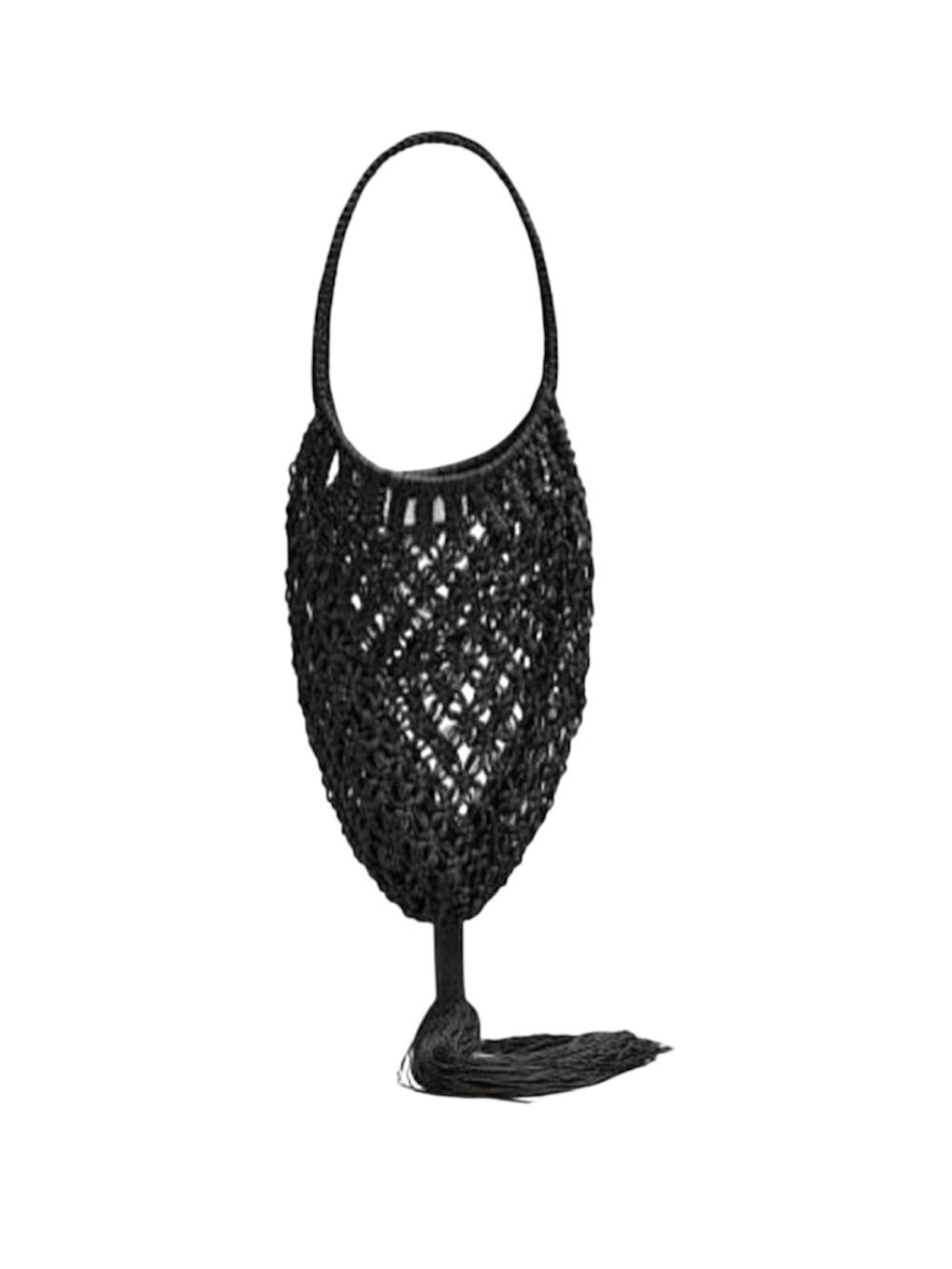 NWT Limited Edition by Mango Black Macramé Tassel Shoulder Bag